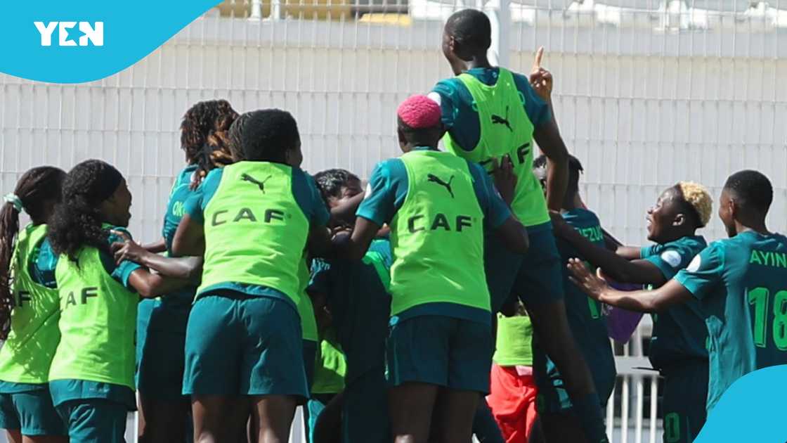 Players of Nigeria celebrate after scoring against the Copper Queens of Zambia. Photo credit: @CAFwomen/X. Players of Nigeria celebrate after scoring against the Copper Queens of Zambia. Photo credit: @CAFwomen/X.