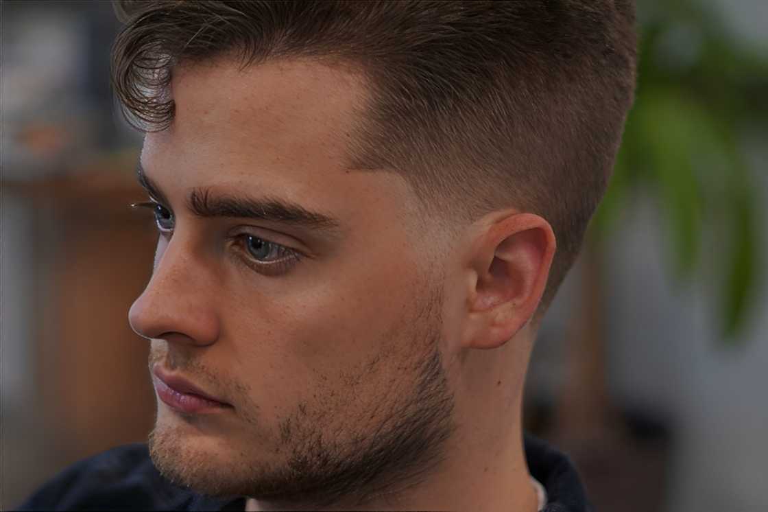 A white man wi a patchy beard fade style A white man wi a patchy beard fade style