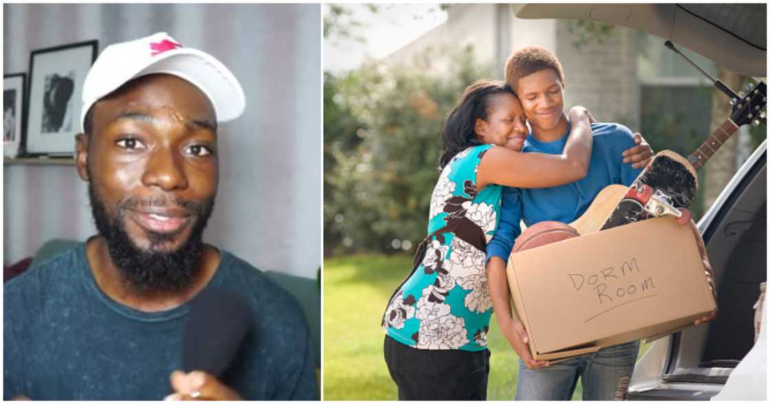 Photos of a Ghanaian man and a young man leaving his parents' home