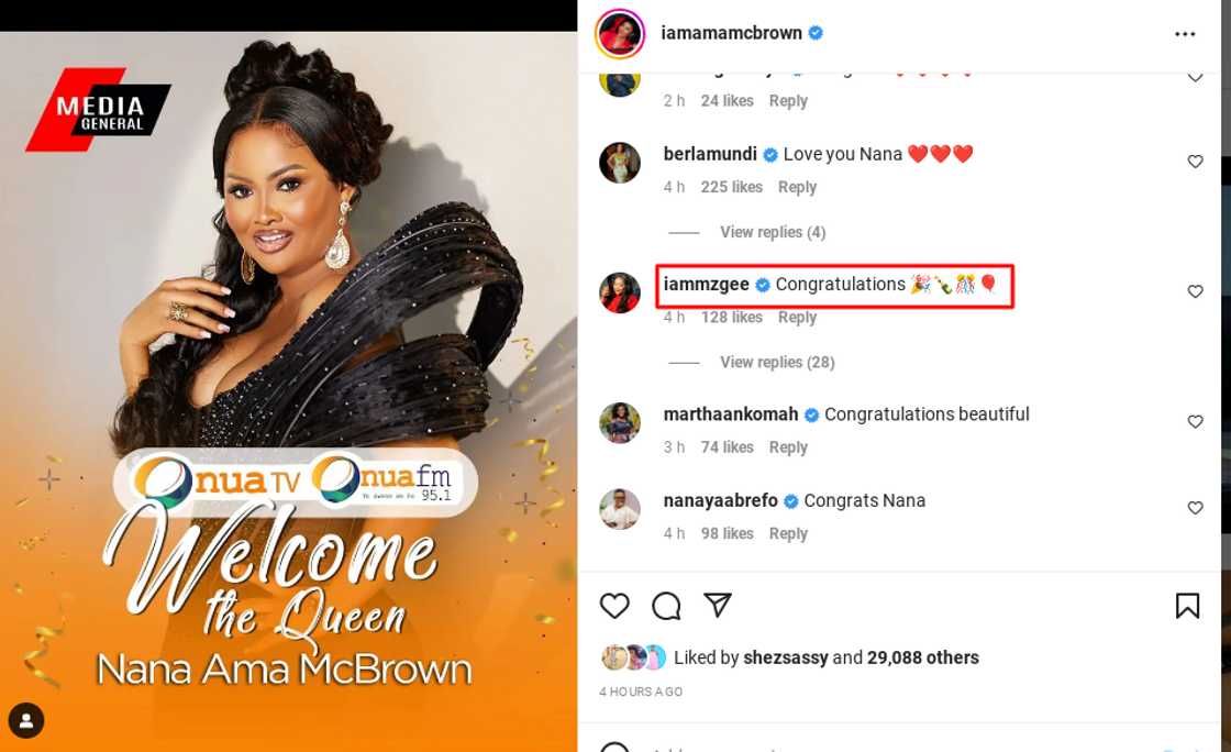 MzGee congratulates Nana Ama McBrown