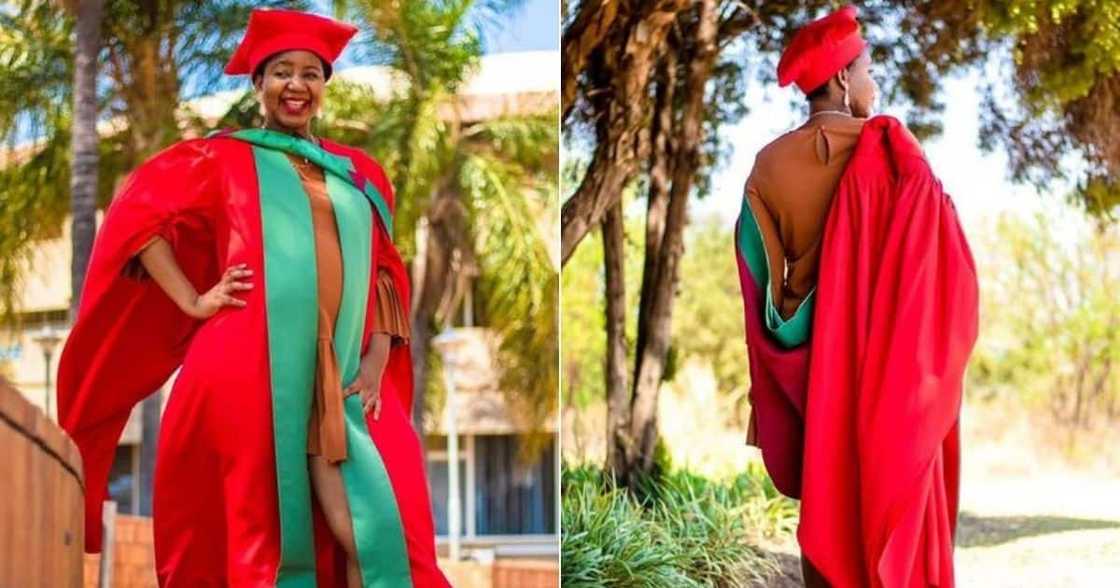 graduate, phd, red gown graduate, phd, red gown