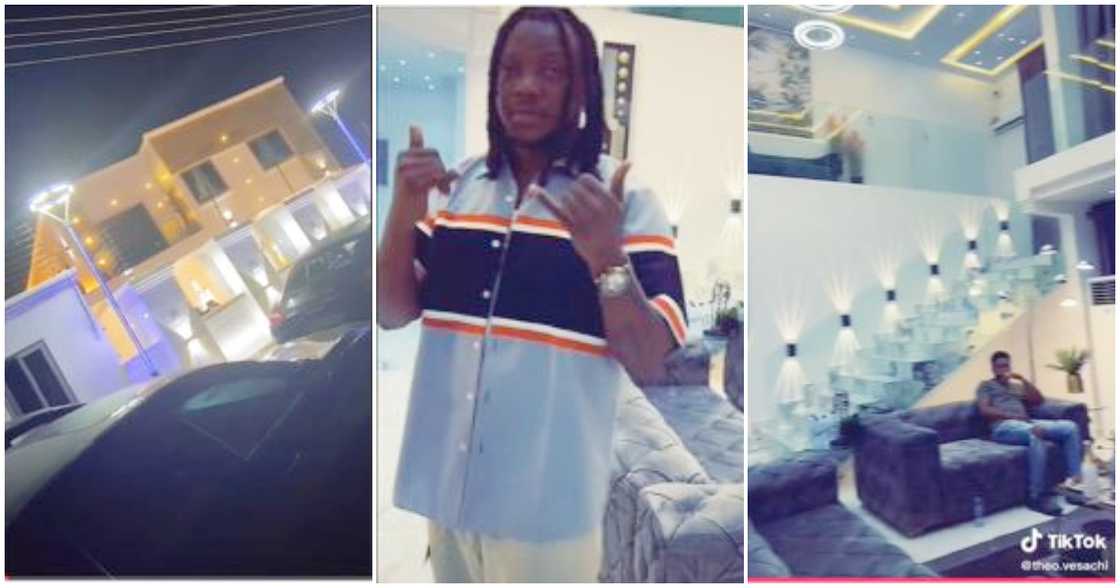 GH rapper flaunts mansion belonging to Ghanaian socialite, Prof Moni