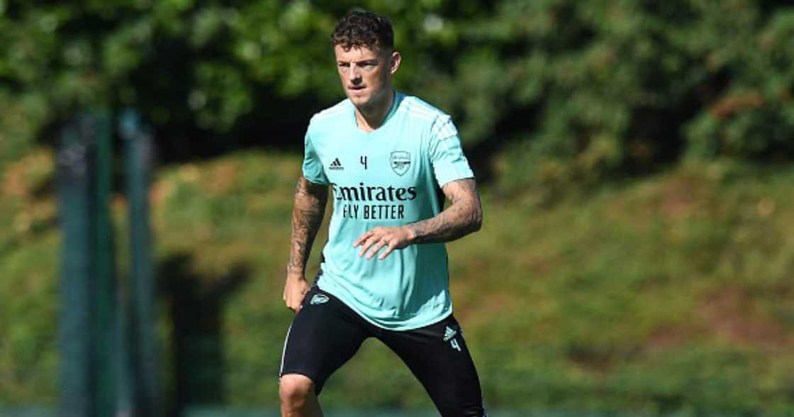 Arsenal defender Ben White during a trianing session. Photo: Getty Images. Arsenal defender Ben White during a trianing session. Photo: Getty Images.