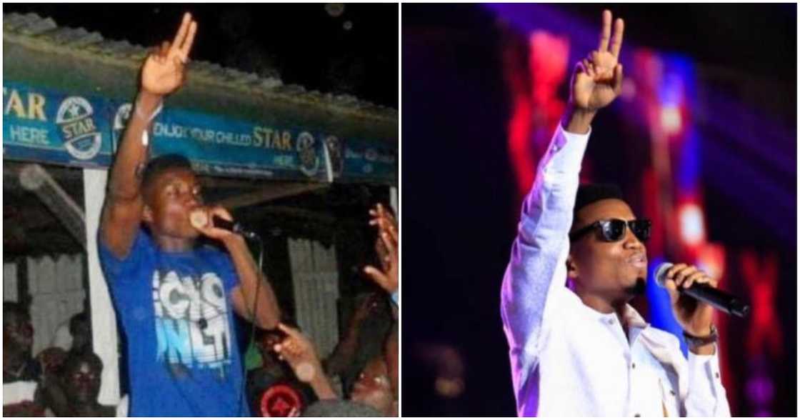 Old and new photos of Kofi Kinaata performing on stage Old and new photos of Kofi Kinaata performing on stage