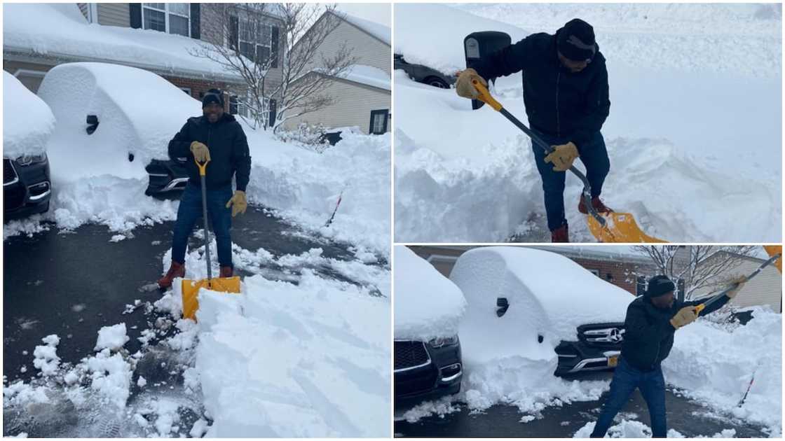 Nigerian man digs himself out of snow in America, complains of body ache, shares photos Nigerian man digs himself out of snow in America, complains of body ache, shares photos