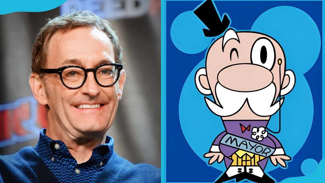 Tom Kenny smiles alongside The Mayor from The Powerpuff Girls.