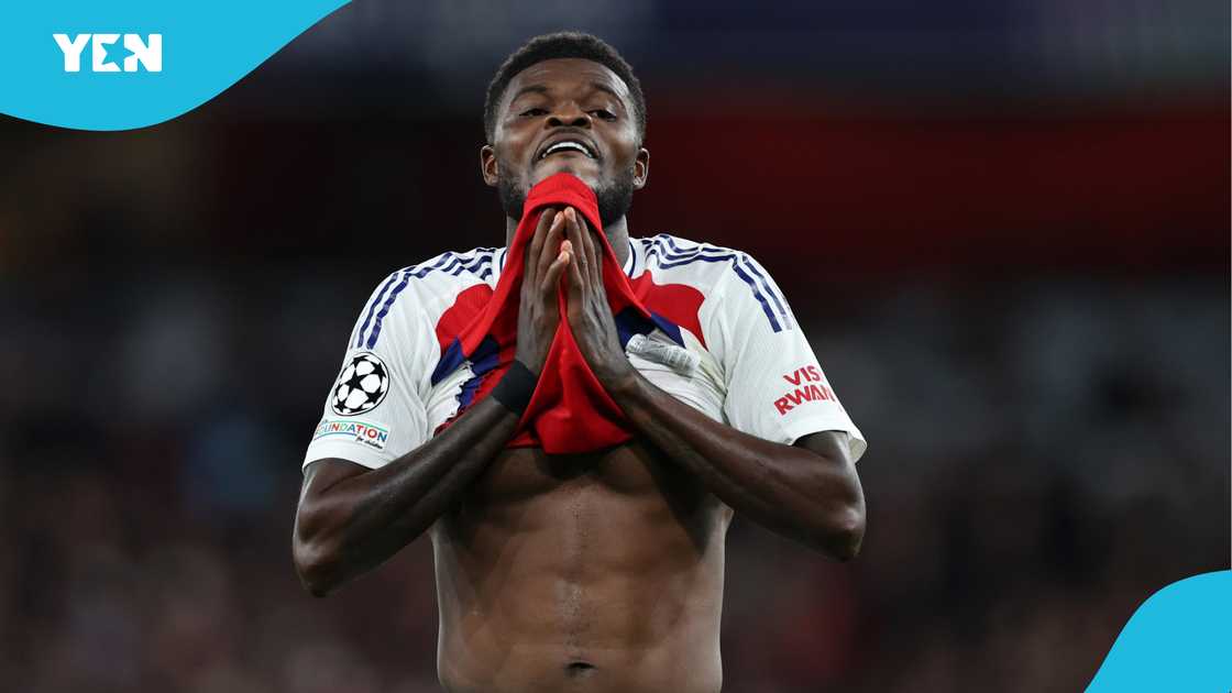 Thomas Partey, Arsenal, UEFA Champions League, Premier League. Thomas Partey, Arsenal, UEFA Champions League, Premier League.