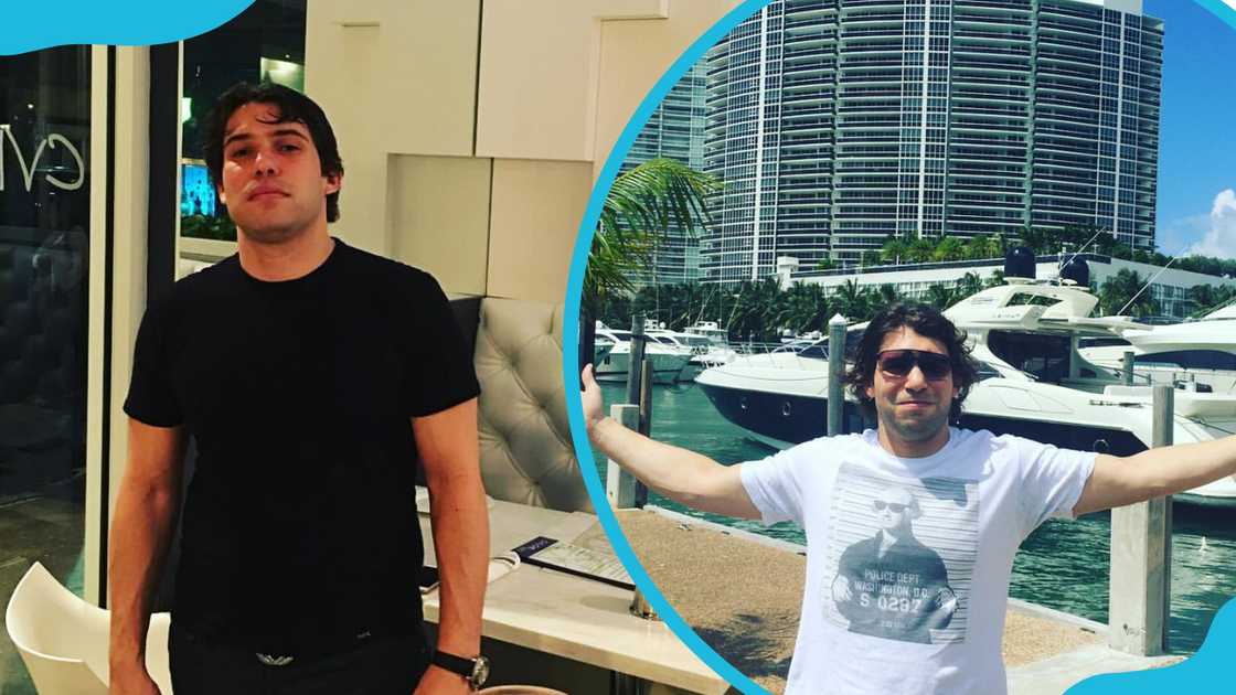 Efraim Diveroli posing for a photo while in the house and next to a boat Efraim Diveroli posing for a photo while in the house and next to a boat