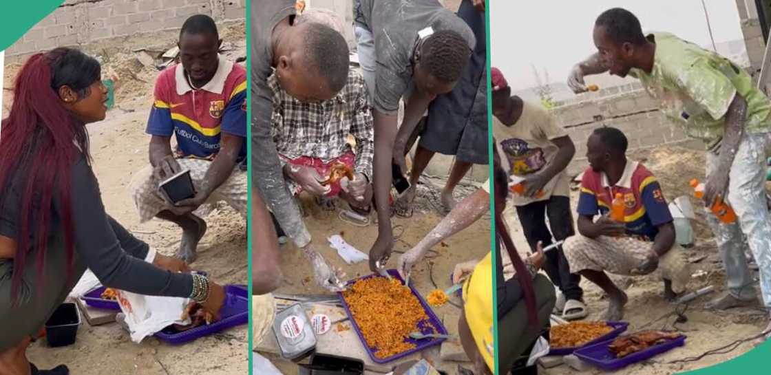 Lady feeds labourers for free.