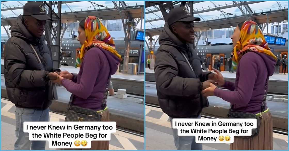 White woman begs Ghanaian man for money White woman begs Ghanaian man for money