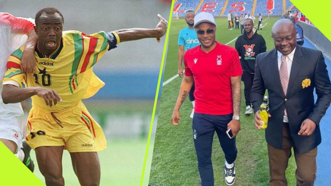 Andre Ayew celebrates father Abedi Pele. Andre Ayew celebrates father Abedi Pele.