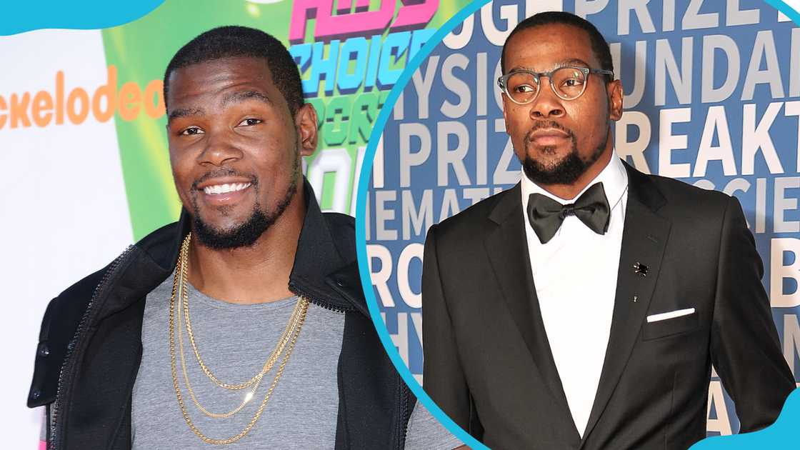 NBA player Kevin Durant at two different red-carpet events. NBA player Kevin Durant at two different red-carpet events.