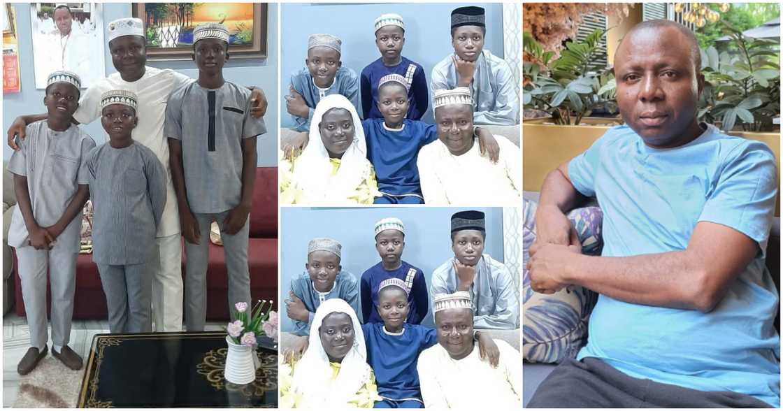 Ibrahim Oppong Kwarteng poses with his wife and their four sons.