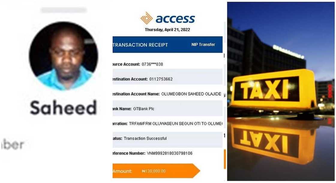 Saheed Olumegbon, a taxi driver has refunded 130k mistakenly sent to him by a client. Saheed Olumegbon, a taxi driver has refunded 130k mistakenly sent to him by a client.