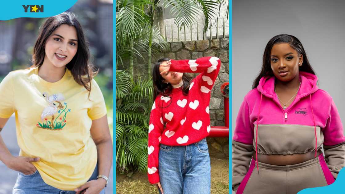 A woman in a yellow t-shirt (L), a white lady in a red and white sweater (M), and a black lady in a pink and grey cropped hoodie (R) A woman in a yellow t-shirt (L), a white lady in a red and white sweater (M), and a black lady in a pink and grey cropped hoodie (R)