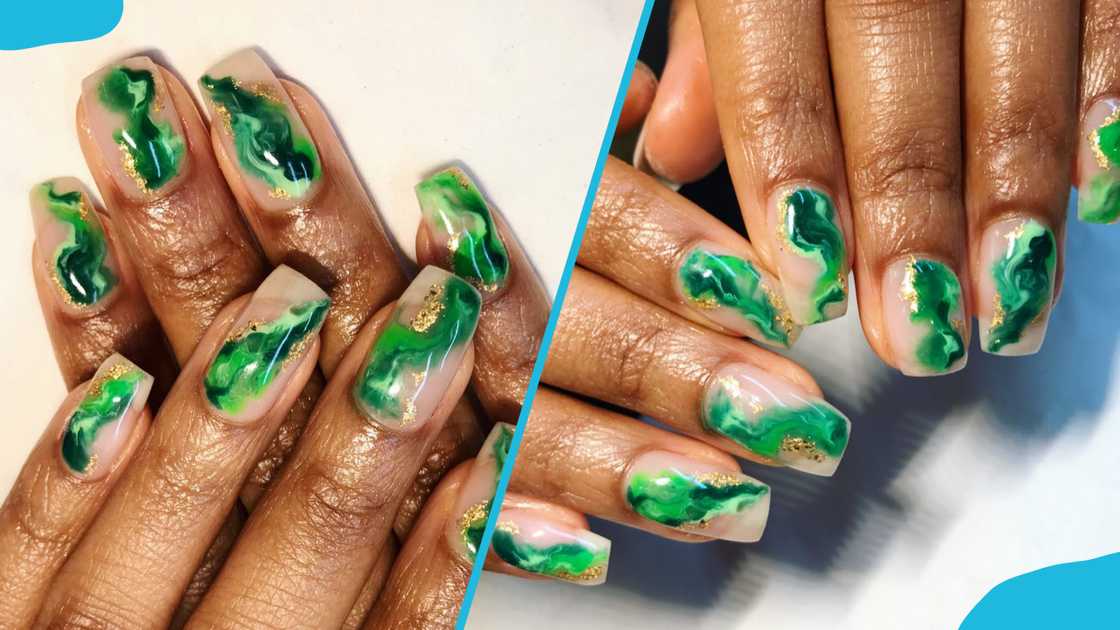 Stunning green marble nail art Stunning green marble nail art