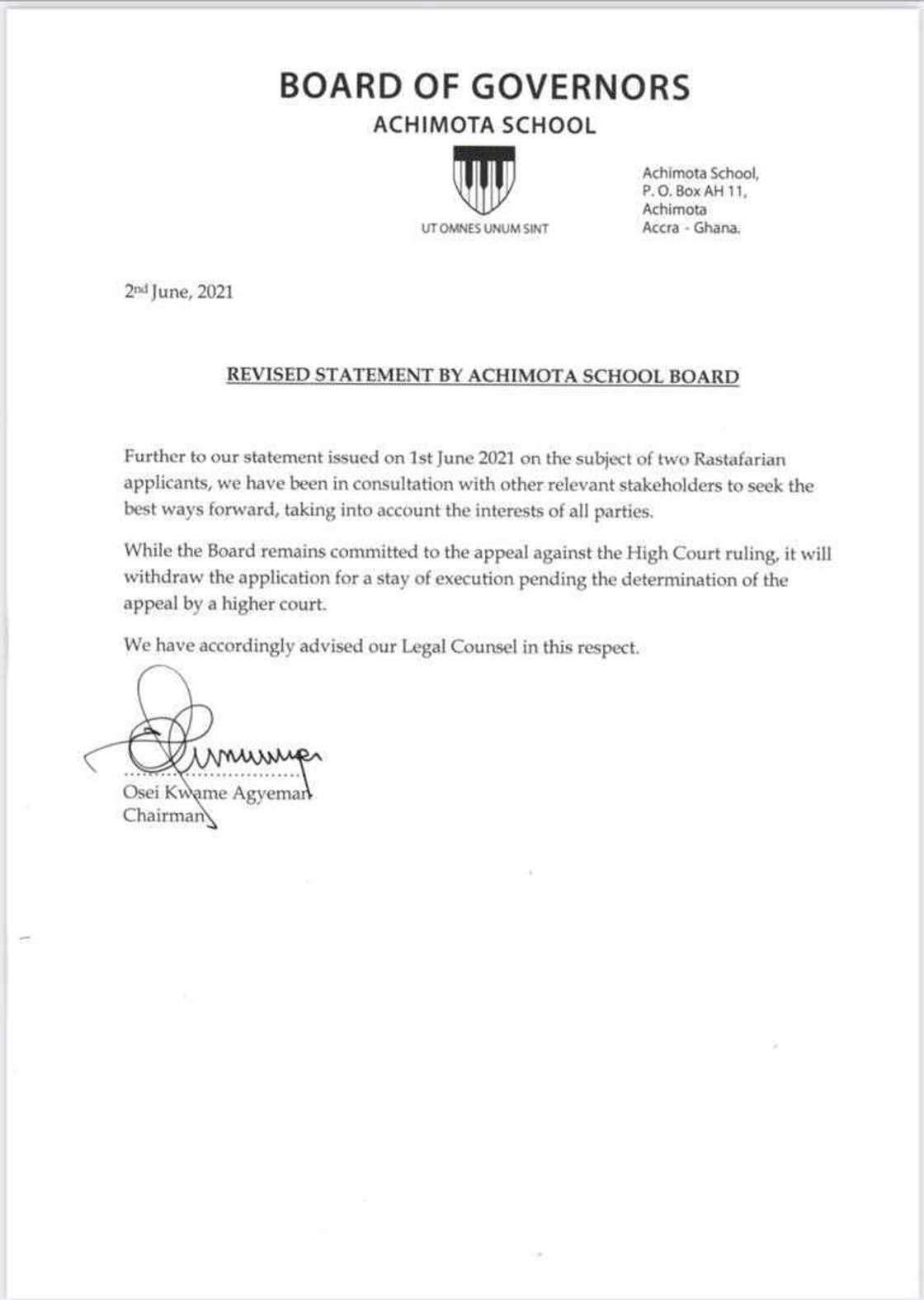 Achimota Rasta saga: School backs down on its decision to boys’ admission Achimota Rasta saga: School backs down on its decision to boys’ admission