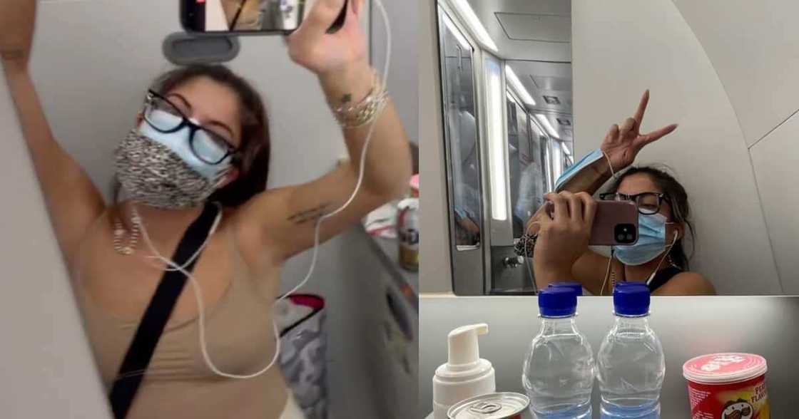 Teacher Marisa Fotieo spends 5 hours in airplane bathroom after testing positive for covid-19 mid-flight. Teacher Marisa Fotieo spends 5 hours in airplane bathroom after testing positive for covid-19 mid-flight.