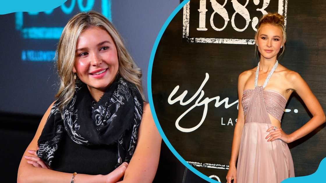 May attends SAG FYC "1923" & "1883" at SAG-AFTRA (L), and she arrives at the world premiere of "1883" at Encore Beach Club at Wynn Las Vegas (R)