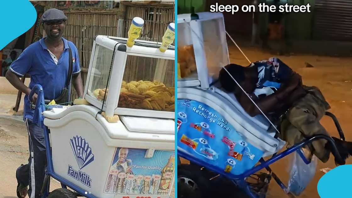 FanMilk seller, Ice cream, Street vendor. sleeping on the street. FanMilk seller, Ice cream, Street vendor. sleeping on the street.