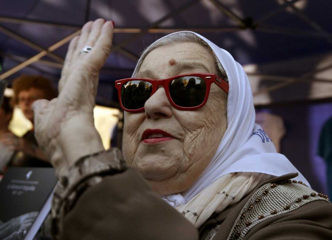 Leader of the Mothers of Plaza de Mayo, Hebe de Bonafini, arrives at the Plaza de Mayo square in Buenos Aires to give a press conference in May 2017 Leader of the Mothers of Plaza de Mayo, Hebe de Bonafini, arrives at the Plaza de Mayo square in Buenos Aires to give a press conference in May 2017