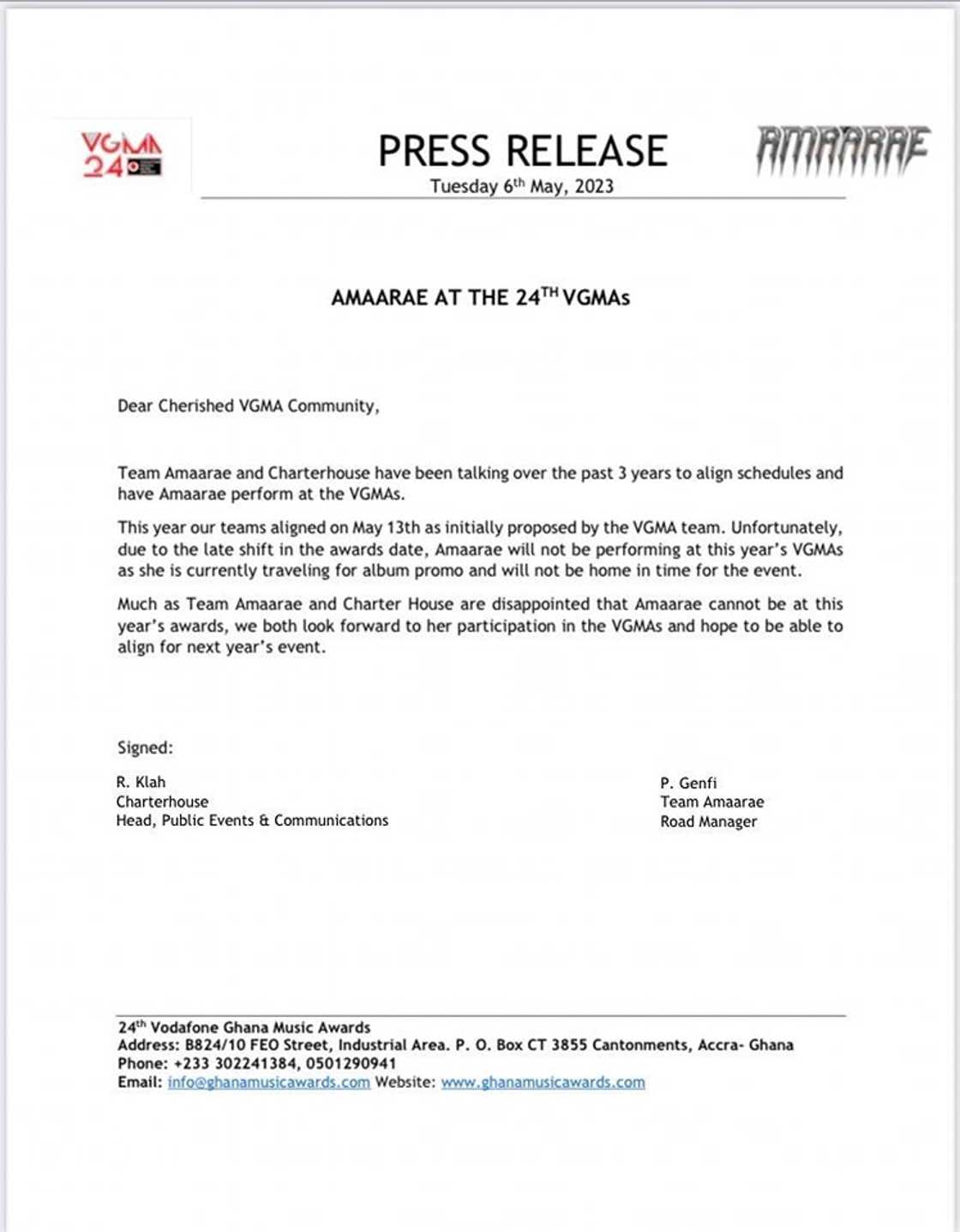 Amaarae says she won't be performing at this year's VGMAs. Amaarae says she won't be performing at this year's VGMAs.