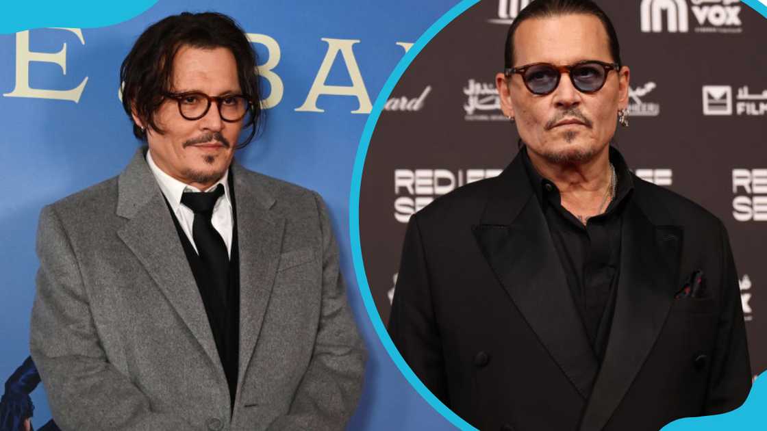 Johnny Depp attends an event in London (L) and another one in Jeddah, Saudi Arabia (R)