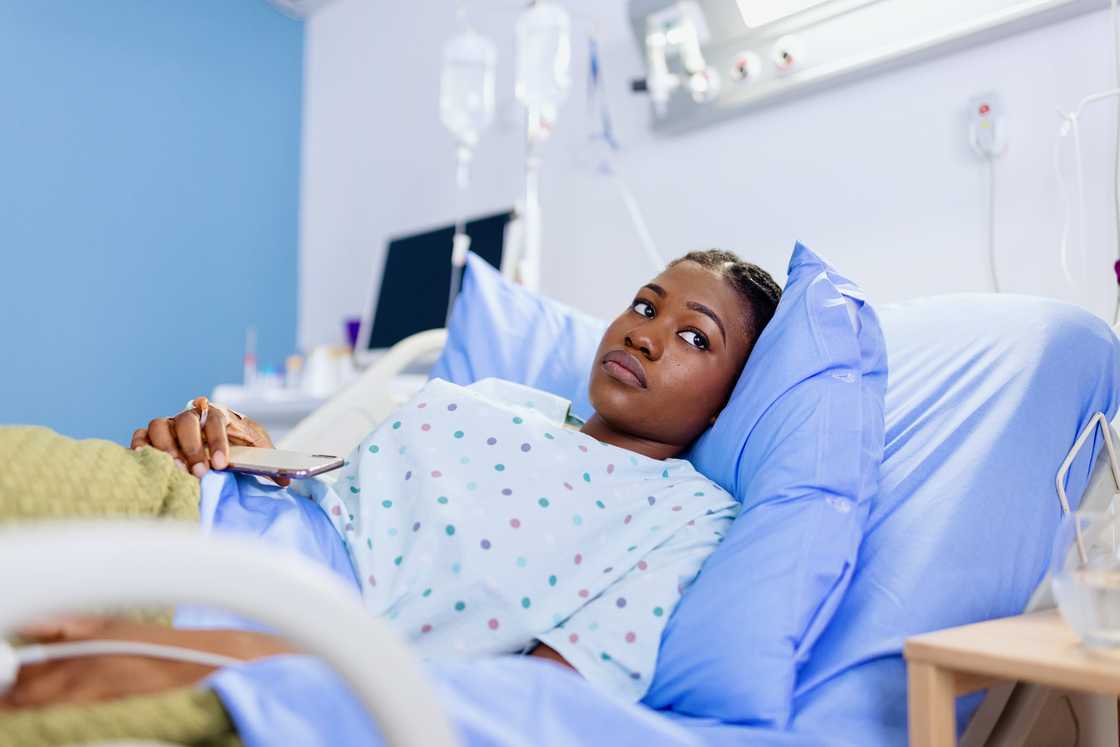 A woman in hospital
