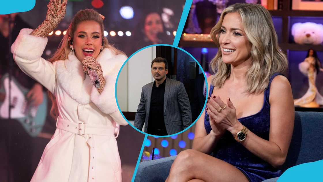 Megan Moroney performs at Times Square (L), Morgan Wallen arrives in court at the Justice A. A. Birch Building (C), and Kristin Cavallari during an interview with Andy Cohen (R).