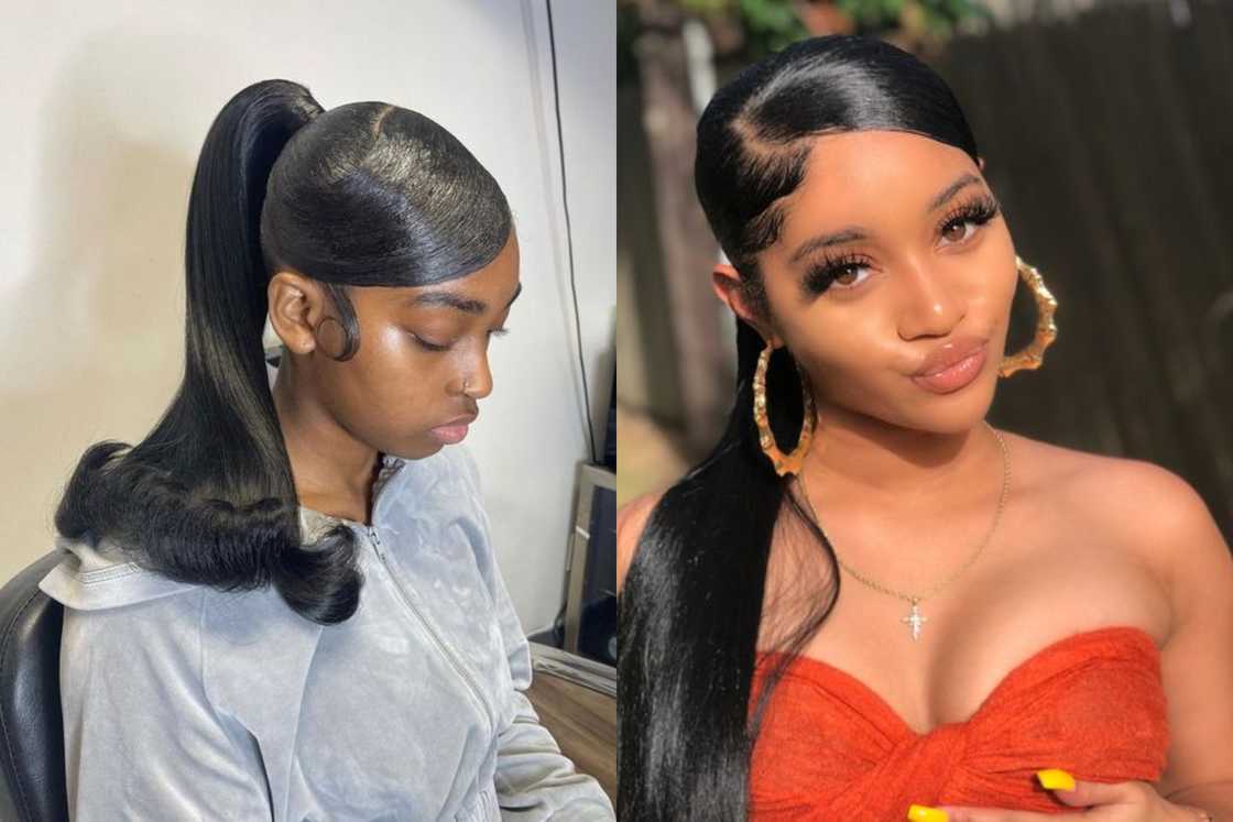 Ponytail with swoop packing gel style Ponytail with swoop packing gel style