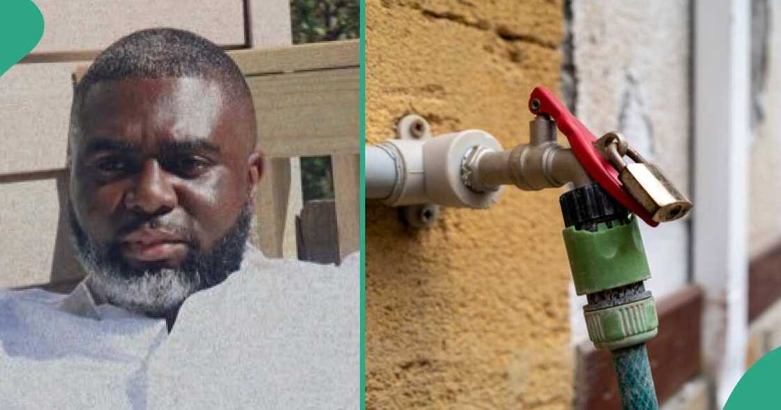 Man provides water for his neighbours. Man provides water for his neighbours.