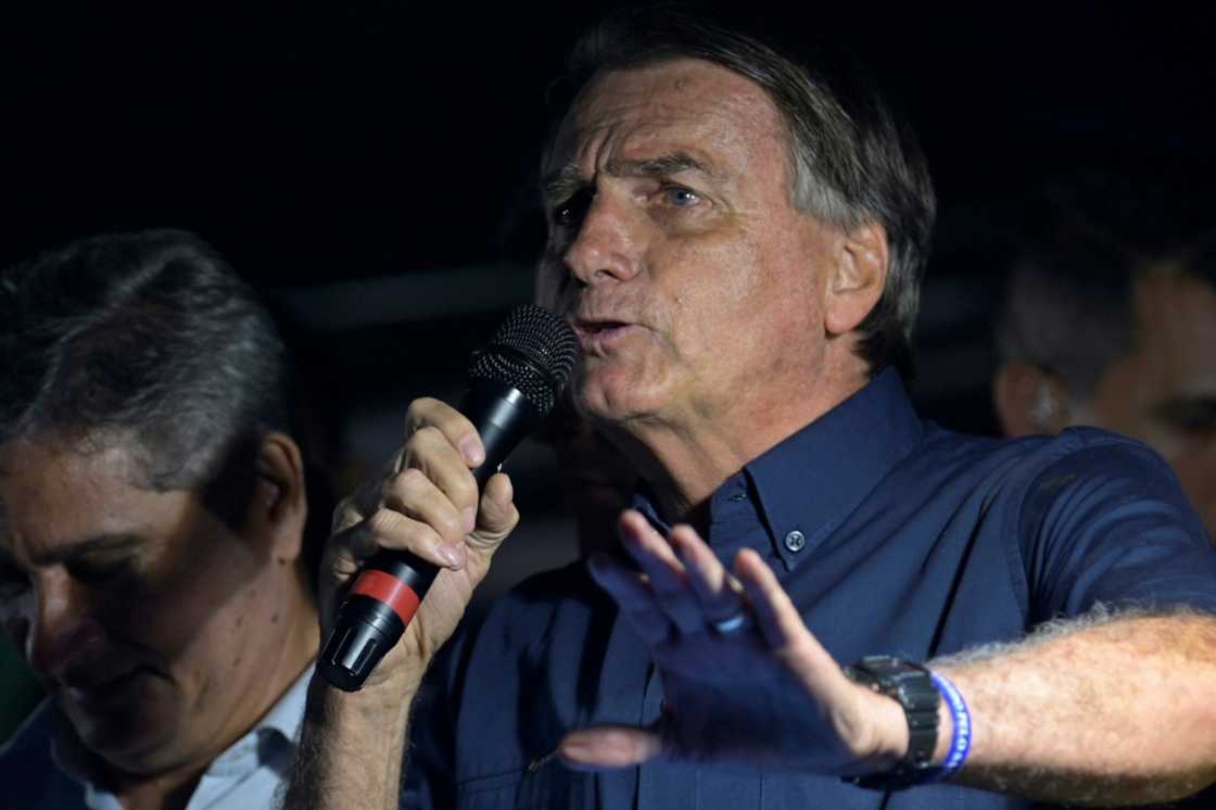 Brazil's President Jair Bolsonaro delivers a speech as part of his reelection campaign in Belo Horizonte, Brazil on August 24, 2022