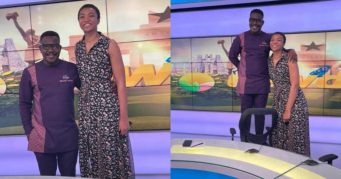 TV3's Johnnie Hughes dwarfed by a female basketball player. Photo source: Facebook (TV3 Ghana) TV3's Johnnie Hughes dwarfed by a female basketball player. Photo source: Facebook (TV3 Ghana)