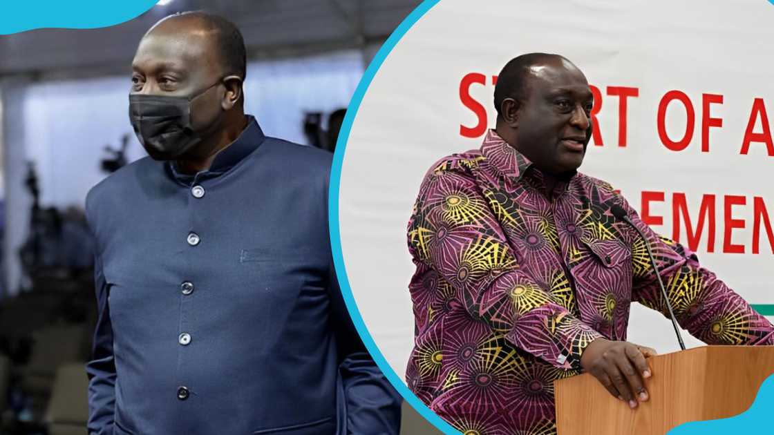 Alan Kyerematen is wearing a black mask (L). He speaks to the public during a past event (R). Alan Kyerematen is wearing a black mask (L). He speaks to the public during a past event (R).