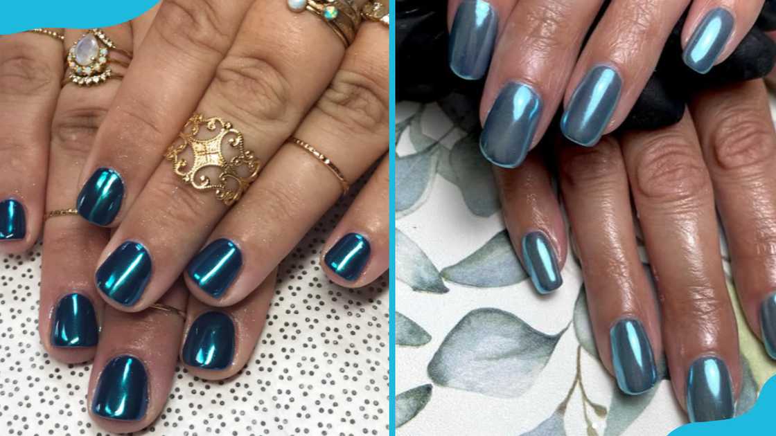 Teal chrome nails Teal chrome nails