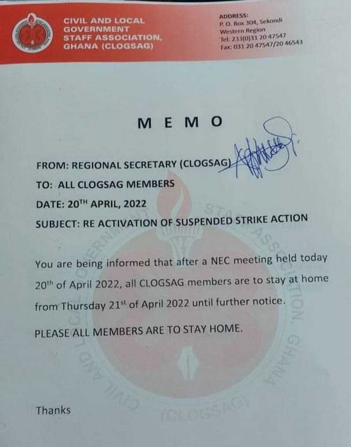 The brief memo by CLOSSAG to members