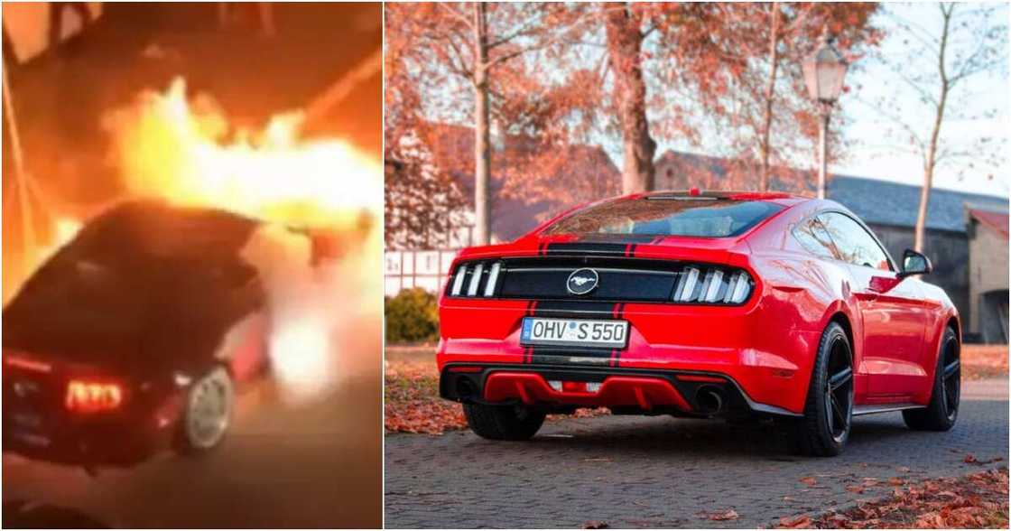 A red muscle car exploded on the University of Ghana campus on Monday, March 6.