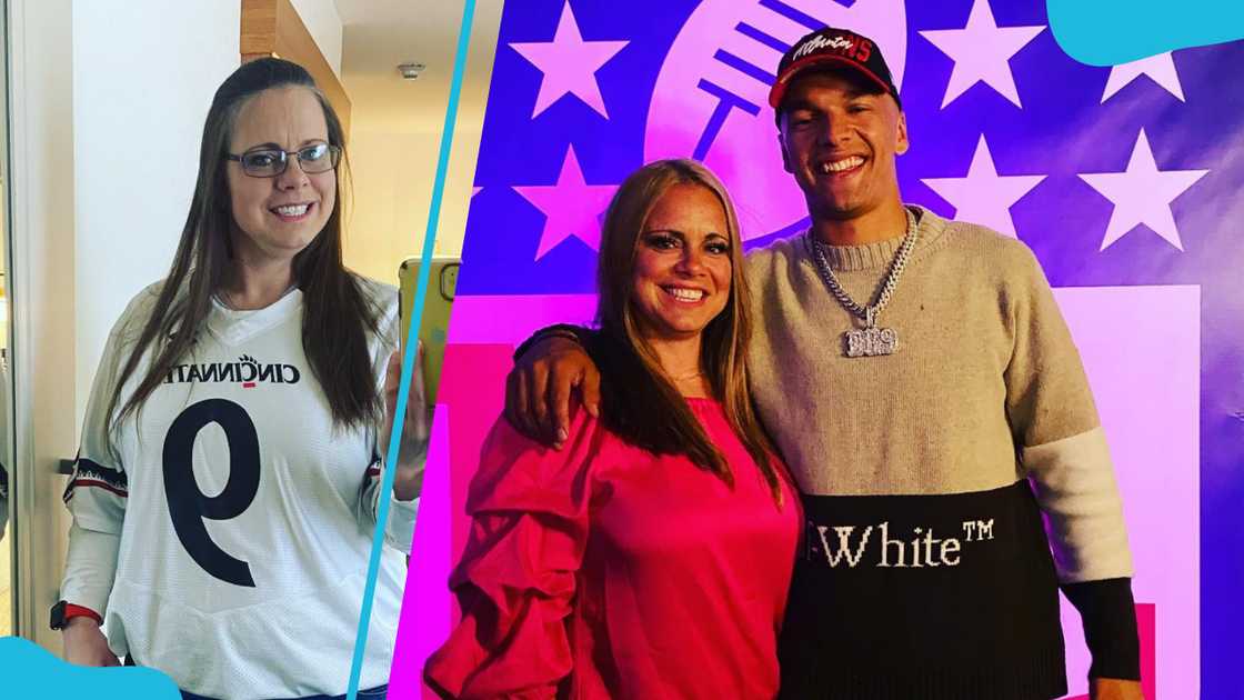 Desmond Ridder's mom, Sarah, takes a selfie (L). Sarah Ridder and Desmond pose for a photo (R) Desmond Ridder's mom, Sarah, takes a selfie (L). Sarah Ridder and Desmond pose for a photo (R)