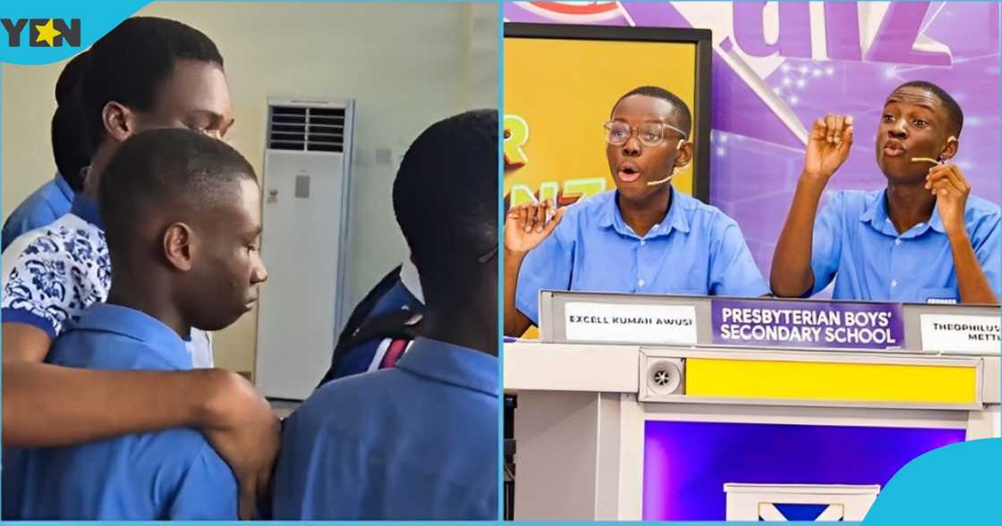 A photo of Presec NSMQ contestants during their contest against Mfantsipim School and Osei Tutu Boys School A photo of Presec NSMQ contestants during their contest against Mfantsipim School and Osei Tutu Boys School
