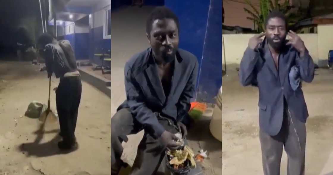 Thief caught stealing from police station; made to sweep, sing and given kenkey in video Thief caught stealing from police station; made to sweep, sing and given kenkey in video