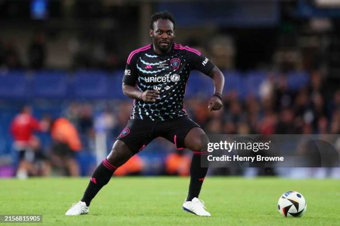 Michael Essien of World XI controls the ball during Soccer Aid for UNICEF 2024 at Stamford Bridge on June 09, 2024 in London, England. (Photo by Henry Browne/Getty Images)