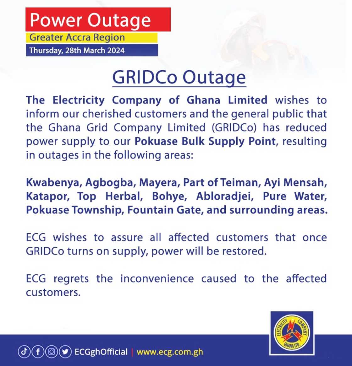 ECG Outlines Areas To Be Affected By Power Cuts Amid Calls For Dumsor Timetable ECG Outlines Areas To Be Affected By Power Cuts Amid Calls For Dumsor Timetable