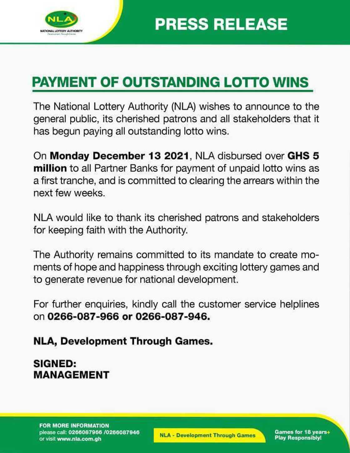 NLA Begins Payment of all Outstanding Lotto wins NLA Begins Payment of all Outstanding Lotto wins