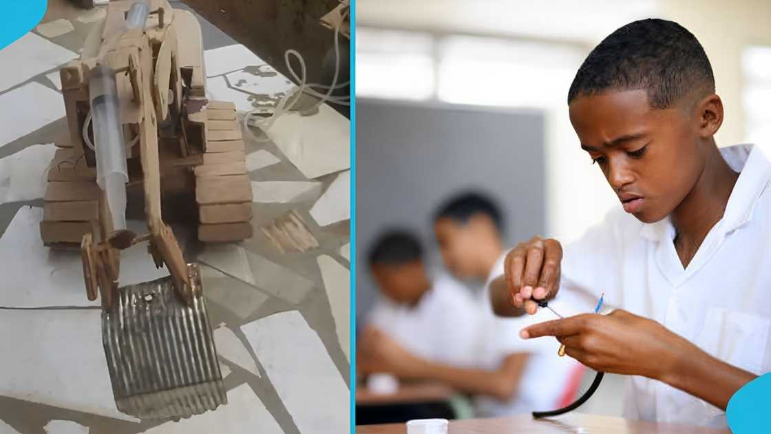 Talented Ghanaian boy, mini excavator, Eastern Region, JHS student, build machine Talented Ghanaian boy, mini excavator, Eastern Region, JHS student, build machine