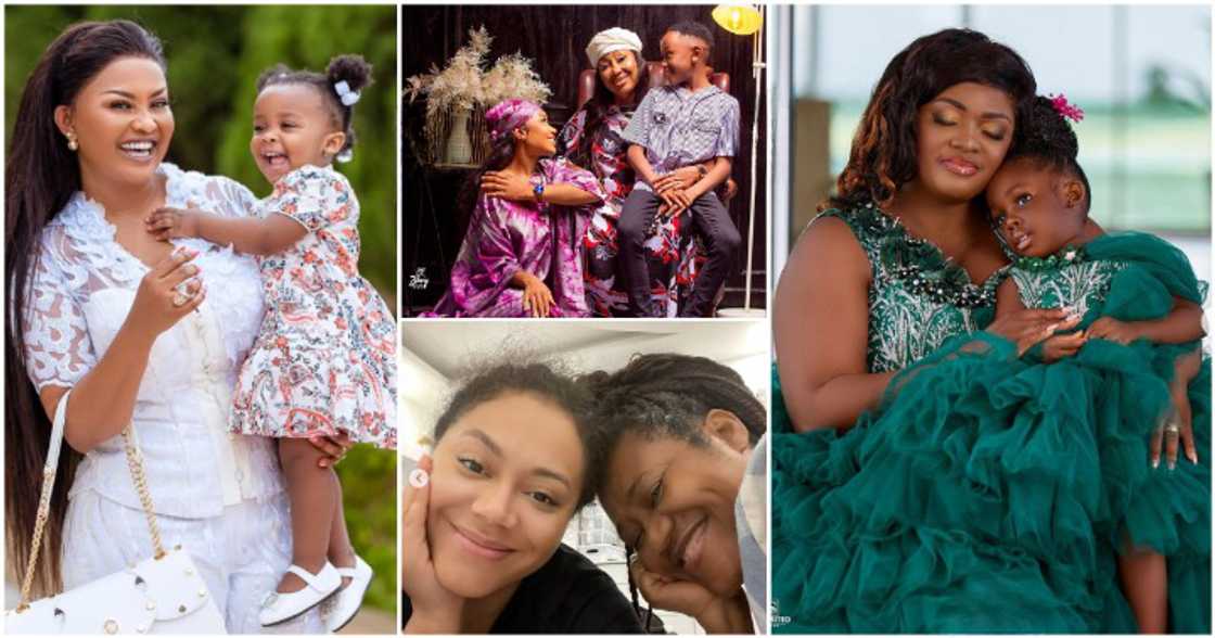 Photos of McBrown and her daughter, Nadia Buari and her mom, Akuapem Poloo (her mom and son), and Tracey Boakye and her daughter. Photos of McBrown and her daughter, Nadia Buari and her mom, Akuapem Poloo (her mom and son), and Tracey Boakye and her daughter.