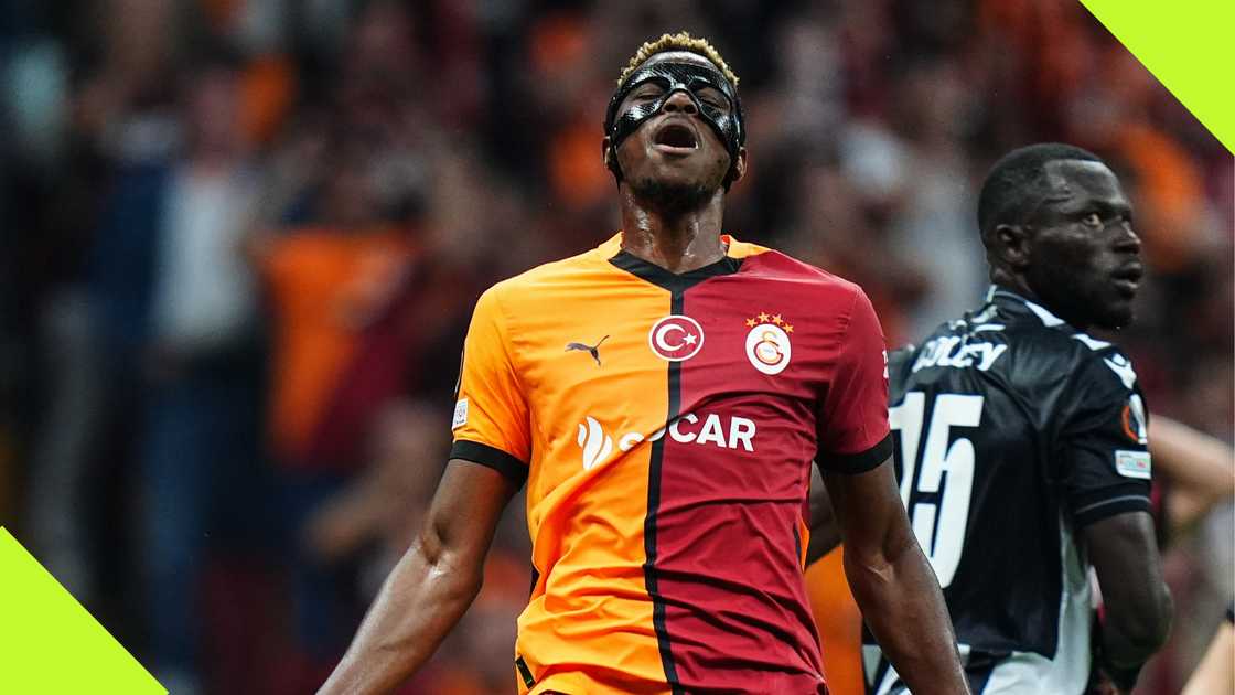 Victor Osimhen reacts after missing a goalscoring chance for Galatasaray against PAOK. Victor Osimhen reacts after missing a goalscoring chance for Galatasaray against PAOK.