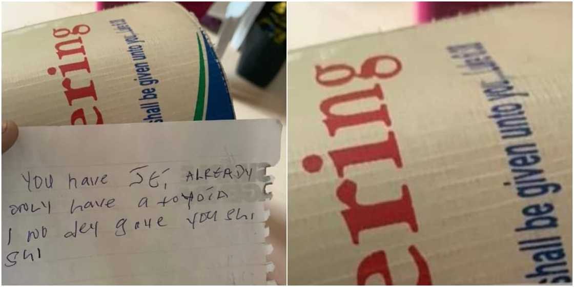 A funny note was found inside a church offering box somewhere In Nigeria. A funny note was found inside a church offering box somewhere In Nigeria.