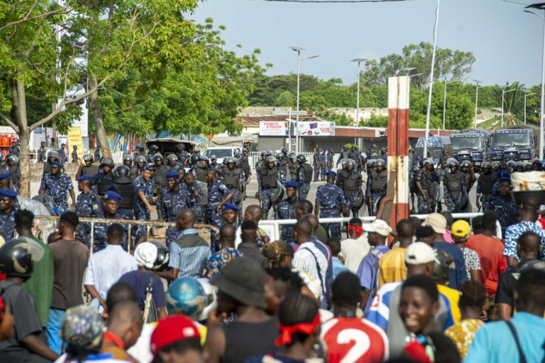 Unions organised a demonstration in Cotonou on April 27 which was banned by the police who used tear gas to break up the rally Unions organised a demonstration in Cotonou on April 27 which was banned by the police who used tear gas to break up the rally