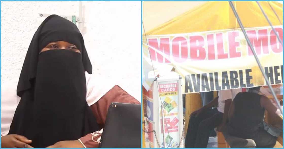 Photo of a Ghanaian girl and mobile money shop Photo of a Ghanaian girl and mobile money shop