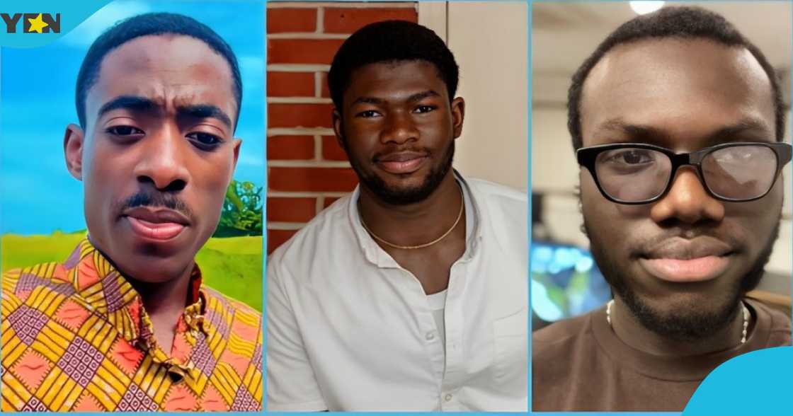 Photo of a three Ghanaian men who relocated to the US to study. Photo of a three Ghanaian men who relocated to the US to study.